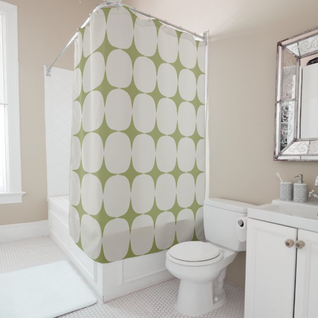 Simple Mid Century Modern Sage Green Pattern Shower Curtain (In Situ)