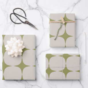 Simple Mid Century Modern Sage Green Pattern Wrapping Paper Sheets