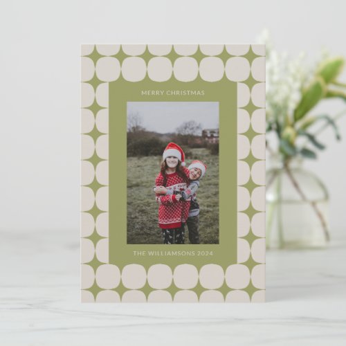 Simple Mid Century Modern Sage Green Photo Holiday Card