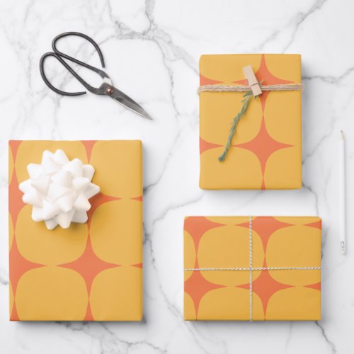 Simple Mid Century Modern Yellow Orange Pattern Wrapping Paper Sheets