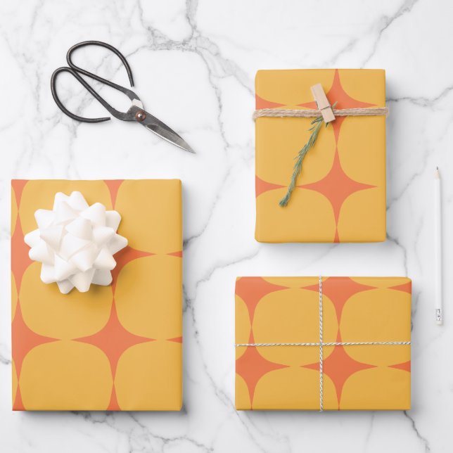 Simple Mid Century Modern Yellow Orange Pattern Wrapping Paper Sheets (Front)