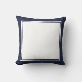 Simple Midnight Blue and White Frame Throw Pillow