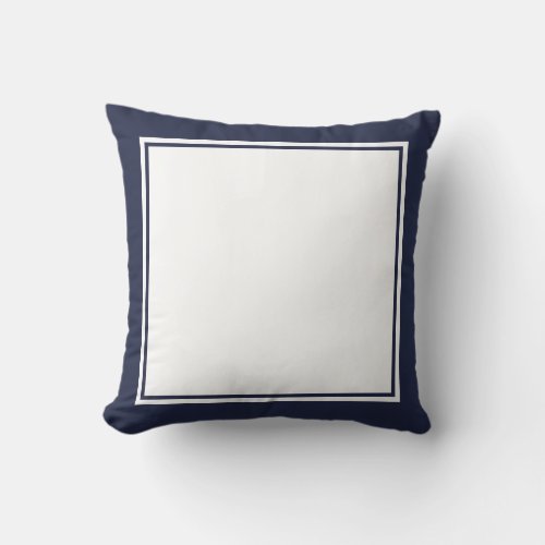 Simple Midnight Blue and White Frame Throw Pillow