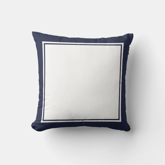 Simple Midnight Blue and White Frame Throw Pillow (Front)