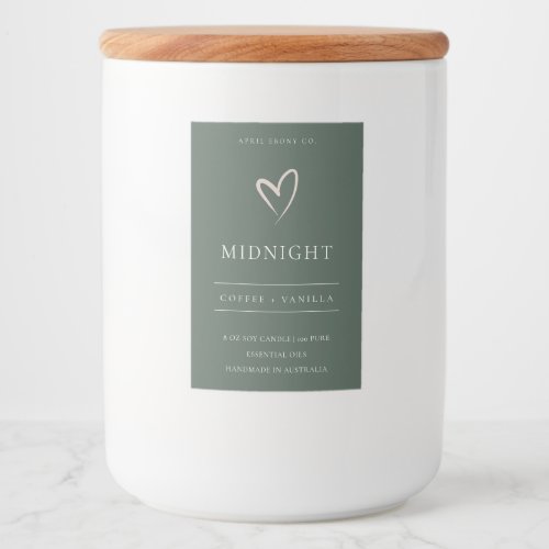 SIMPLE MILITARY GREEN BLUSH HEART  MODERN CANDLE FOOD LABEL