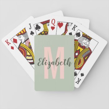 Simple Military Light Green Blush Pink Monogram Playing Cards by SimpleMonograms at Zazzle