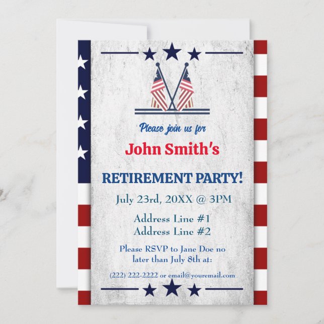 Simple Military Party Patriotic American Flag  Invitation (Front)