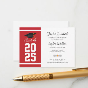 Simple Mini Graduation 2026 Red Party Invitation