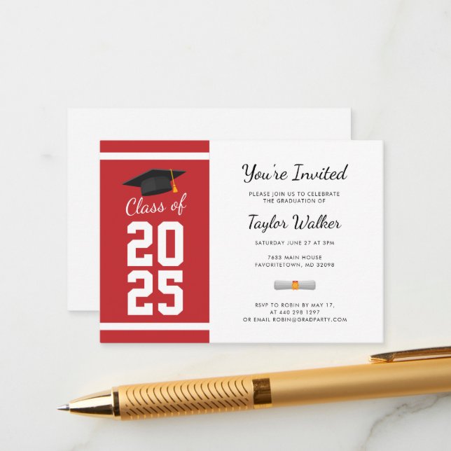 Simple Mini Graduation 2026 Red Party Invitation (Front/Back In Situ)