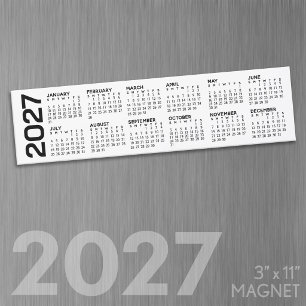 Simple Minimal 2027 Magnetic Calendar Car Magnet