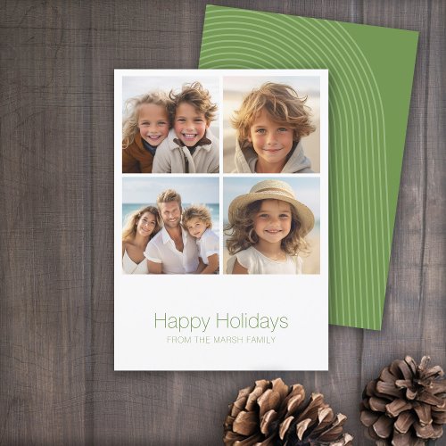 Simple Minimal 4 Photo _ Zen Arch Green White Holiday Card
