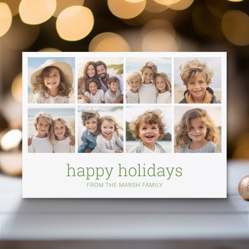 Simple Minimal _ 8 Photo _ Zen Arch Green White Holiday Card
