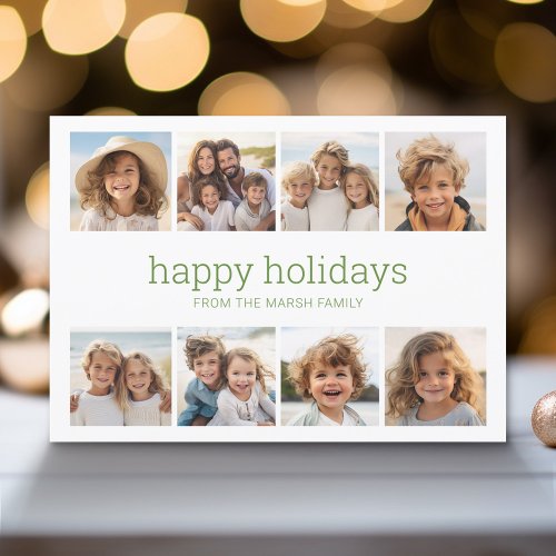 Simple Minimal _ 8 Photo _ Zen Arch Green White Holiday Card