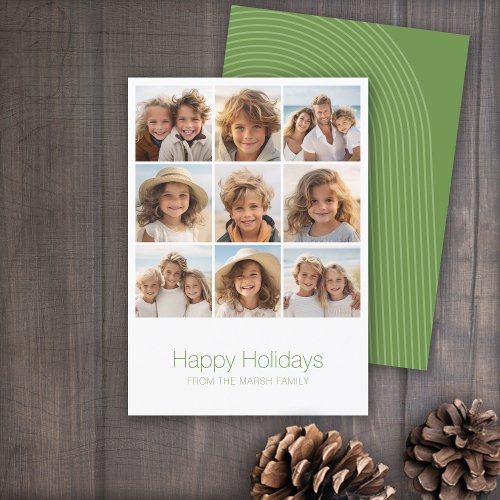 Simple Minimal 9 Photo _ Zen Arch Green White Holiday Card