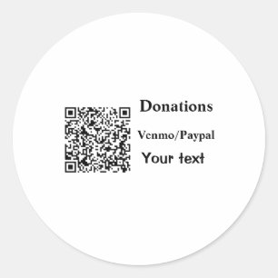 Simple minimal add barcode donations venmo paypal classic round sticker