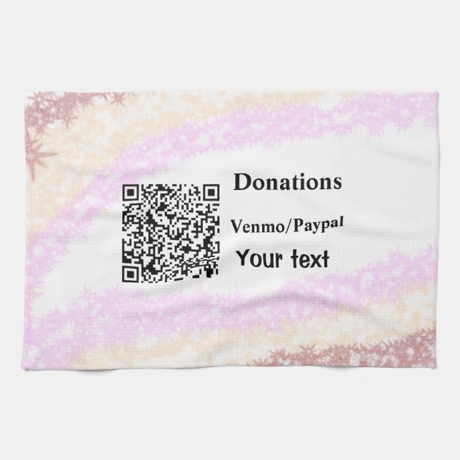Simple minimal add barcode donations venmo paypal  kitchen towel (Horizontal)