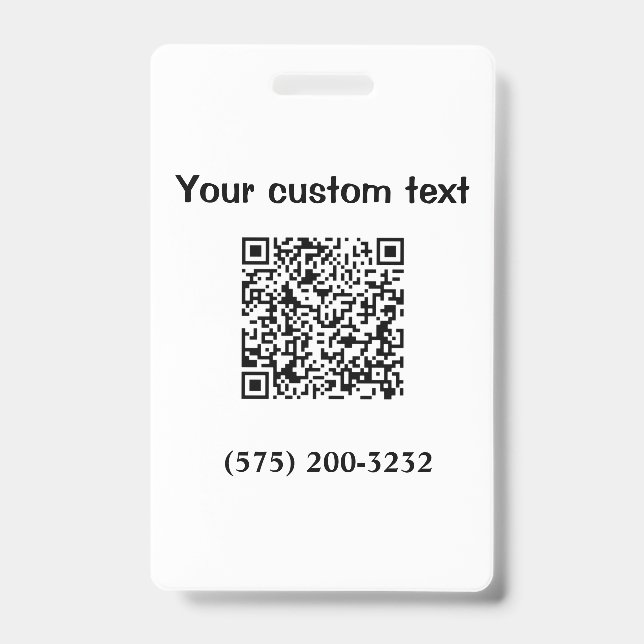 Simple minimal add barcode phone number text compa badge (Front)