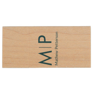 simple minimal add monogram name letter elegant te wood flash drive