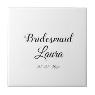Simple minimal add name bridesmaid gift year ceramic tile