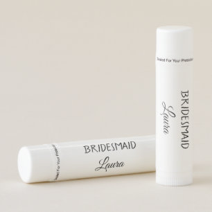 Simple minimal add name bridesmaid gift year lip balm