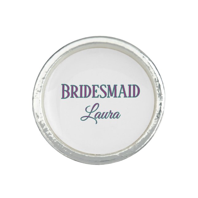 Simple minimal add name bridesmaid  gift year     ring (Front)