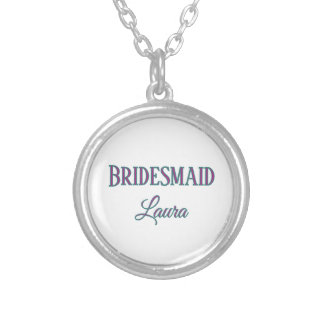 Simple minimal add name bridesmaid  gift year     silver plated necklace