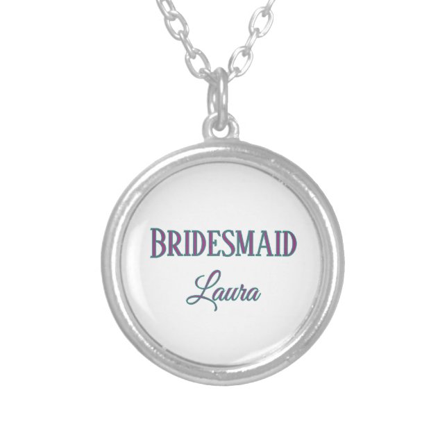 Simple minimal add name bridesmaid  gift year     silver plated necklace (Front)