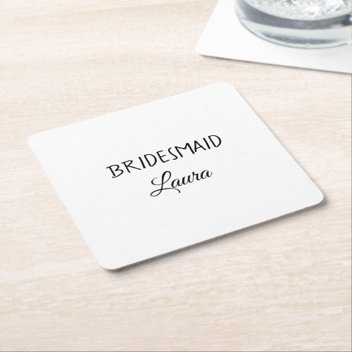 Simple minimal add name bridesmaid  gift year      square paper coaster