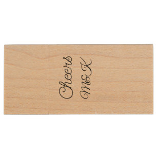 Simple minimal add name cheers couple name custom wood flash drive