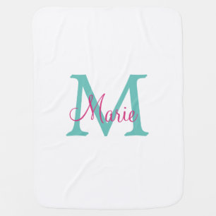 simple minimal add name monogram green pink blue t baby blanket