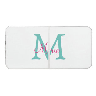 simple minimal add name monogram green pink blue t beer pong table