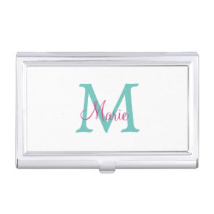 simple minimal add name monogram green pink blue t business card case