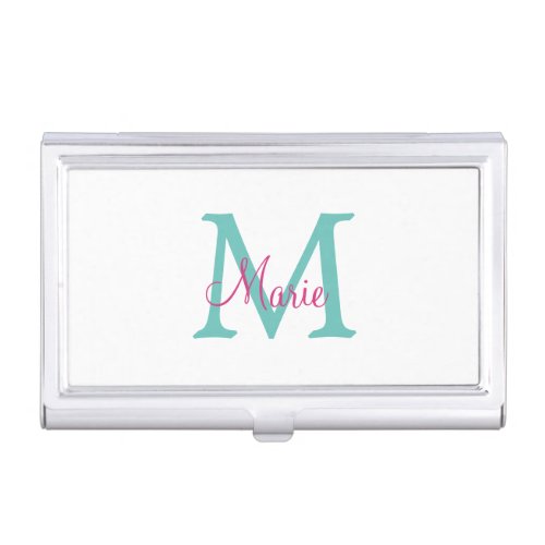 simple minimal add name monogram green pink blue t business card case