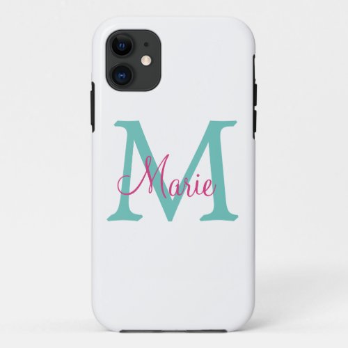 simple minimal add name monogram green pink blue t iPhone 11 case