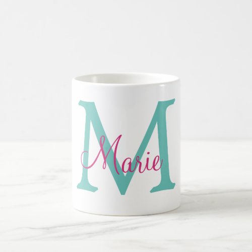 simple minimal add name monogram green pink blue t coffee mug