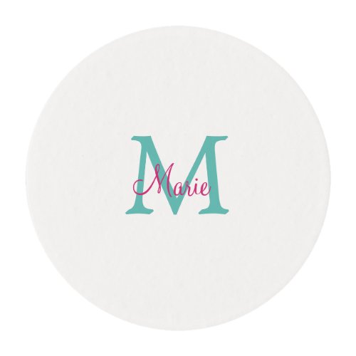 simple minimal add name monogram green pink blue t edible frosting rounds