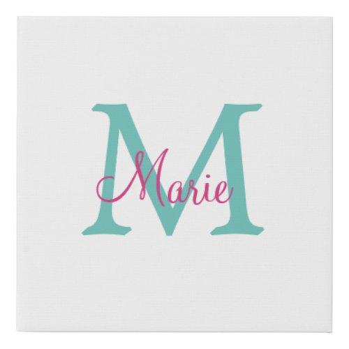 simple minimal add name monogram green pink blue t faux canvas print