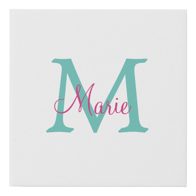 simple minimal add name monogram green pink blue t faux canvas print (Front)