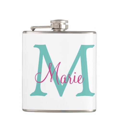 simple minimal add name monogram green pink blue t flask