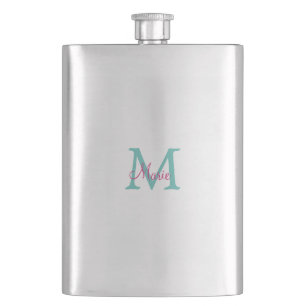 simple minimal add name monogram green pink blue t flask