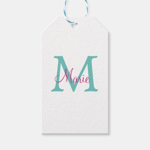 simple minimal add name monogram green pink blue t gift tags