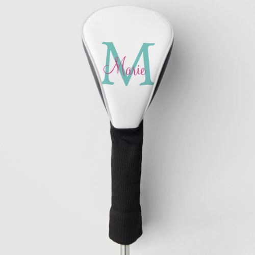 simple minimal add name monogram green pink blue t golf head cover