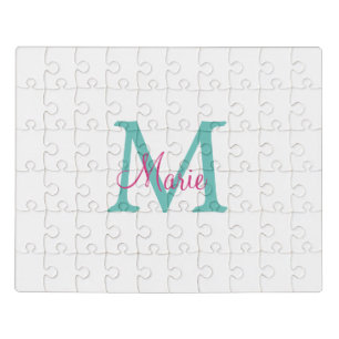 simple minimal add name monogram green pink blue t jigsaw puzzle