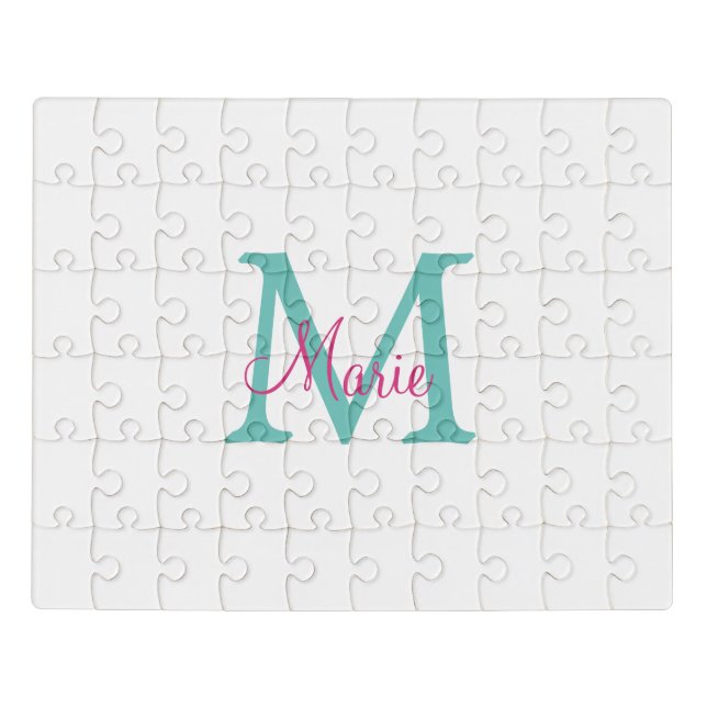 simple minimal add name monogram green pink blue t jigsaw puzzle (Puzzle Horizontal)