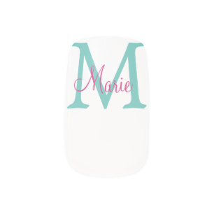 simple minimal add name monogram green pink blue t minx nail art
