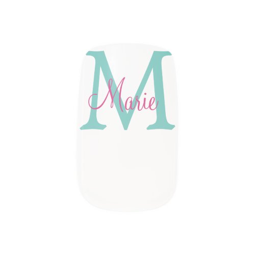 simple minimal add name monogram green pink blue t minx nail art