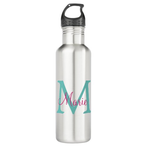 simple minimal add name monogram green pink blue t stainless steel water bottle