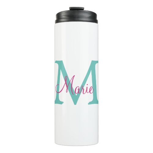 simple minimal add name monogram green pink blue t thermal tumbler