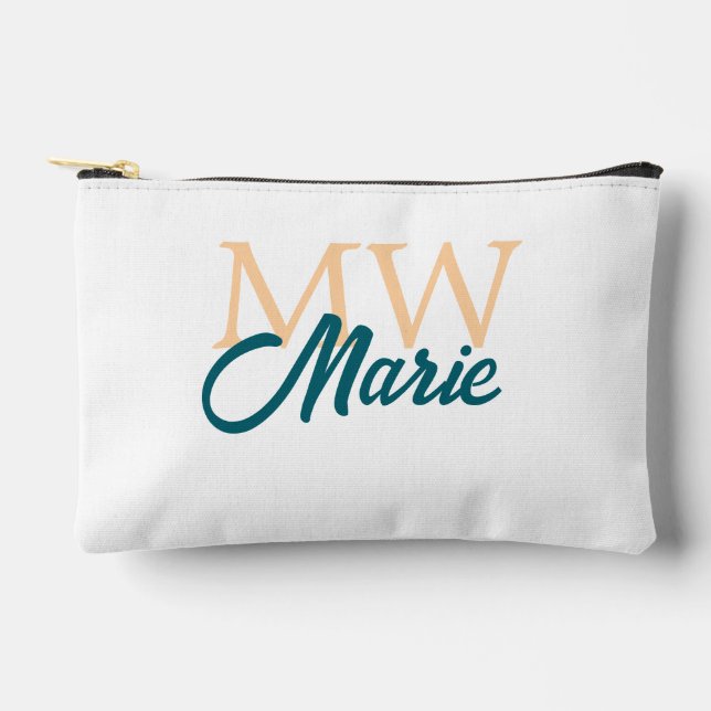 simple minimal add name monogram orange blue bold accessory pouch (Front)