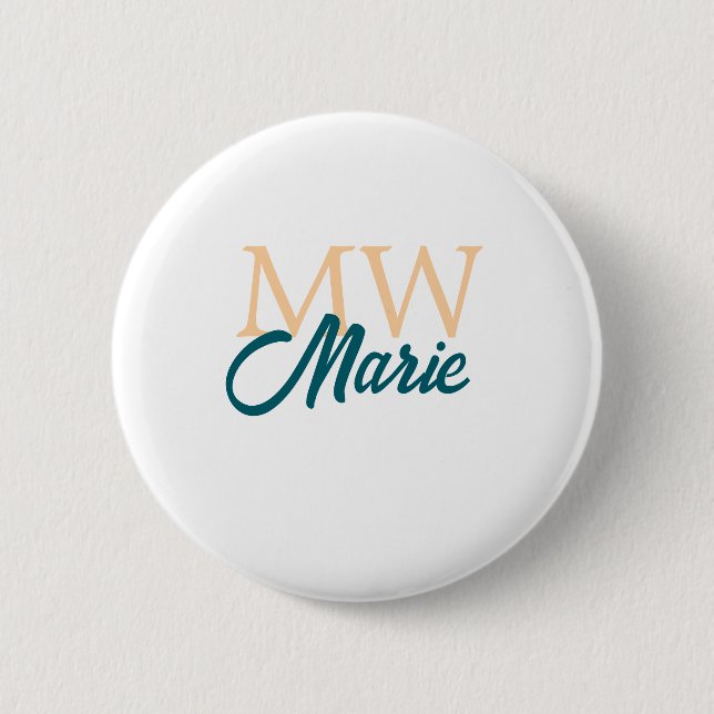 simple minimal add name monogram orange blue bold button (Front)